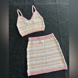 Wild Fable Crochet Set Skirt Crop Top Pastel Knit Summer Romantic‎ Women’s XS/S